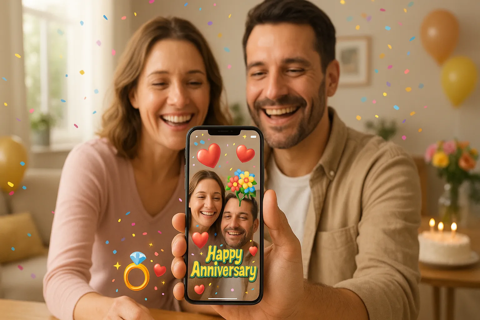Anniversary AR stickers and creative surprises with augmented reality for couples